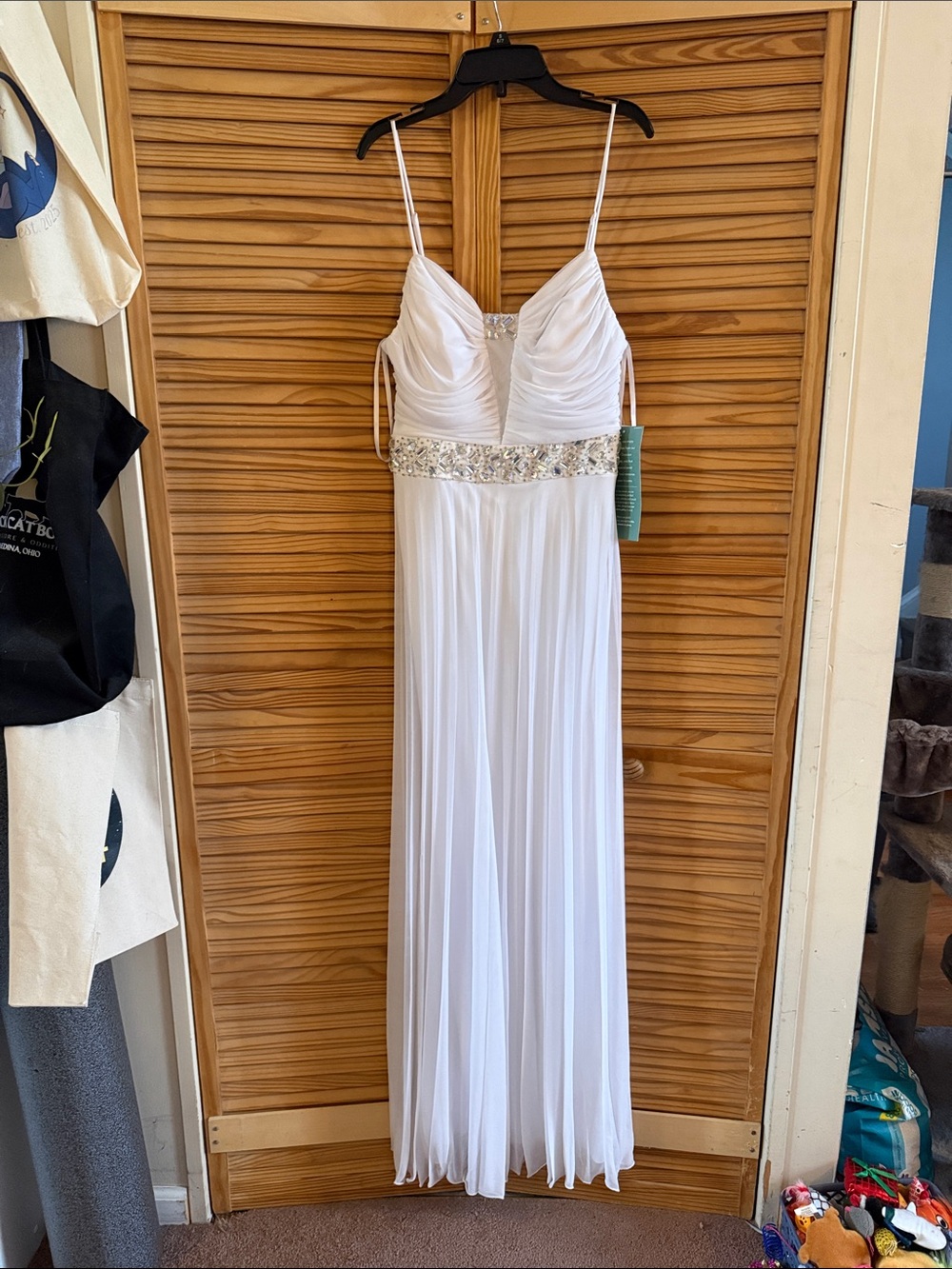 B. Smart White Beaded Spaghetti-Strap Maxi Dress